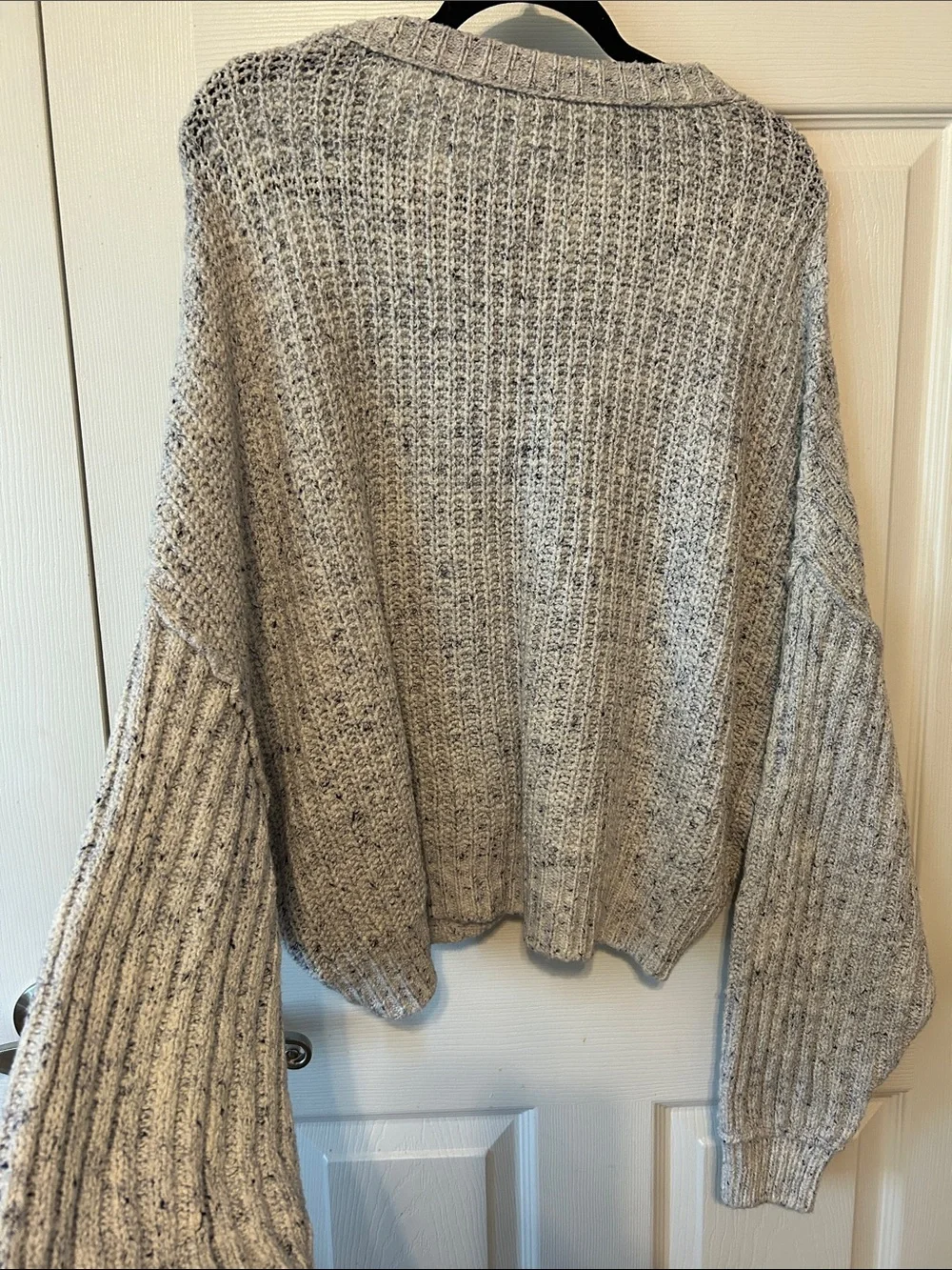 Free People Marled Light Gray Cable Knit Crewneck Sweater
